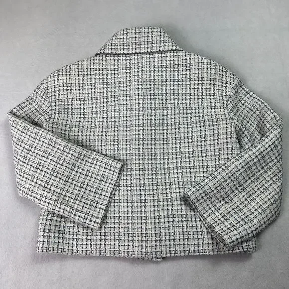 Chanel Tweed Jacket Women's 34 White & Blue Silk Blend Lining - Picture 3 of 15